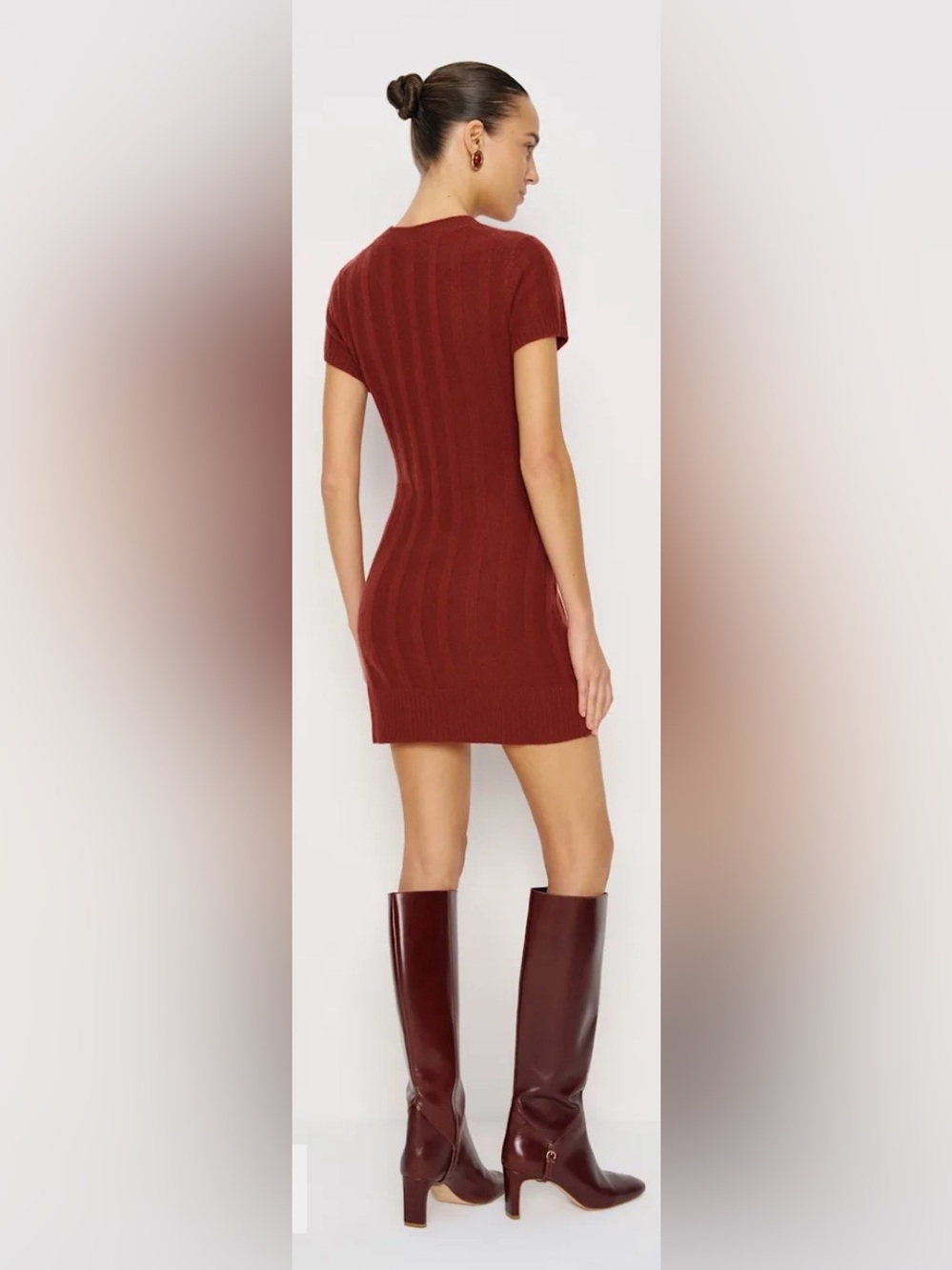 Reformation Ribbed Short-Sleeve Mini Dress in Burgundy - Picture 3 of 12